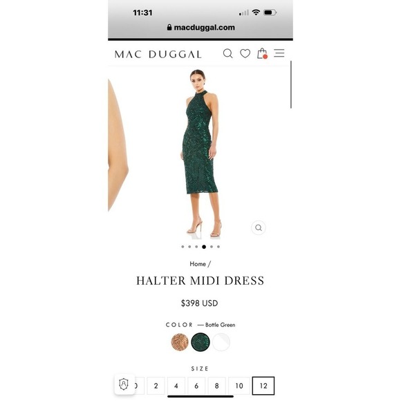 Mac Duggal Lattice Sequined Halter Midi Dress Bottle Green Size 2 NWT - Picture 6 of 11